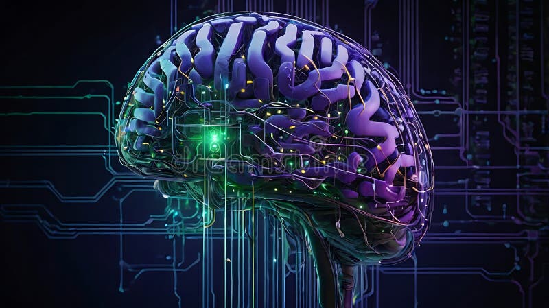 Rețea digitală de creier : strălucirea căilor neuronale și a fluxurilor de date royalty free stock photography