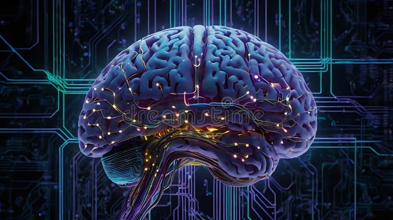 Rețea digitală de creier : strălucirea căilor neuronale și a fluxurilor de date royalty free stock photography