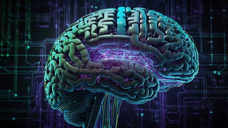 Rețea digitală de creier : strălucirea căilor neuronale și a fluxurilor de date royalty free stock photo