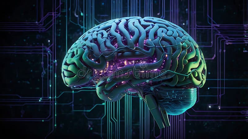 Rețea digitală de creier : strălucirea căilor neuronale și a fluxurilor de date royalty free stock photo