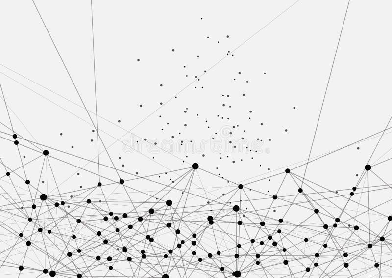 Rețea futuristă geometrică de tehnologie neagră și albă stock illustration