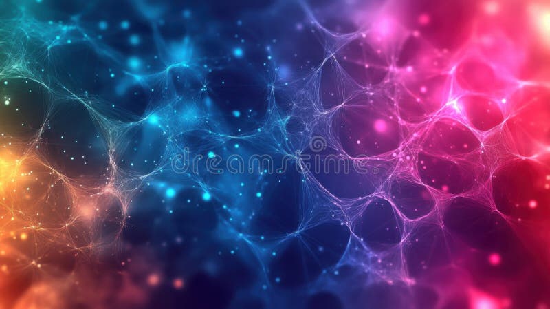 Rețea neurală abstractă colorată cu noduri strălucitoare într-un design digital futurist royalty free illustration