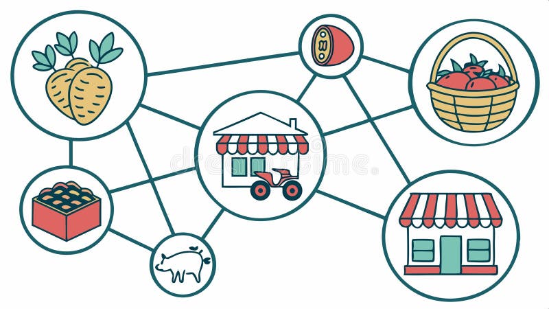Rețeaua de piață a fermierilor produce un design al vectorului sistemului alimentar durabil Generative AI stock illustration