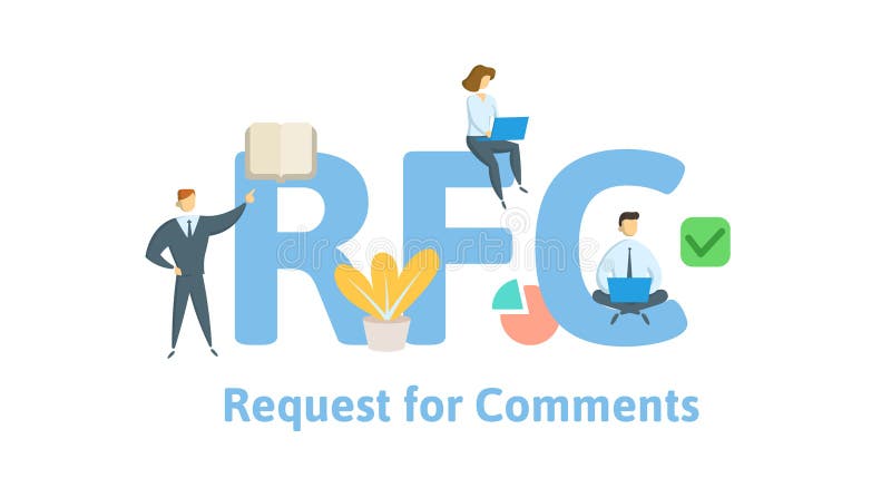 RFC, Request for Comments. Concept with keywords, letters and icons. Flat vector illustration. Isolated on white stock illustration