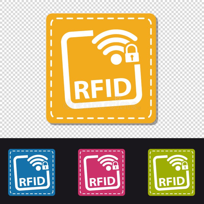 RFID Zapina Wektorową ilustrację - Odizolowywającą Na Przejrzystym I Czarnym tle - Cztery Kolorowej Kwadratowej ikony - royalty ilustracja