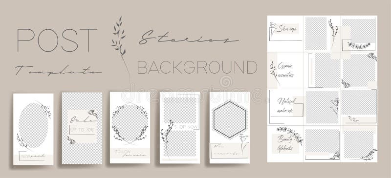 Design backgrounds for social media banner. Set of instagram stories and post frame templates. Vector stories cover. stock illustration