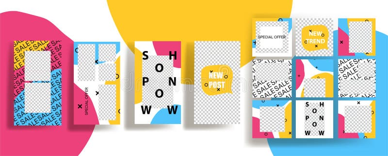 Design backgrounds for social media banner. Set of instagram stories and post frame templates. vector illustration