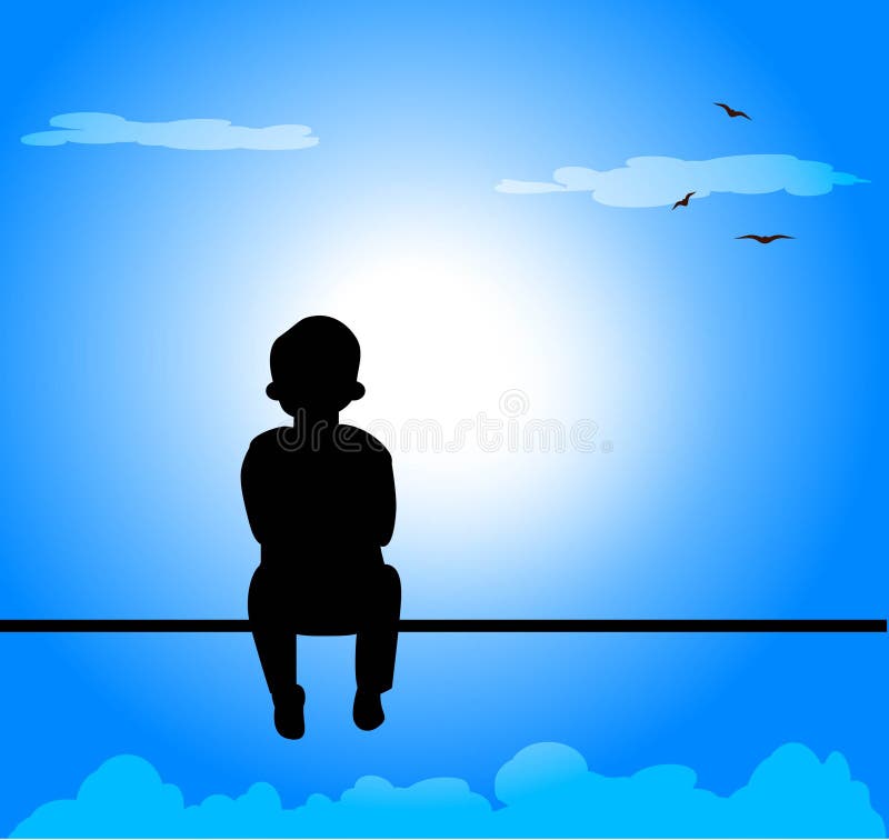 Silhouette of child against blue skies
