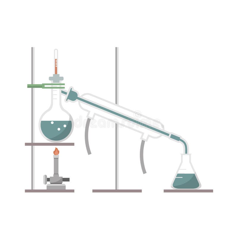 Simple distillation vector design illsutration. Erlenmeyer flask burette vectors