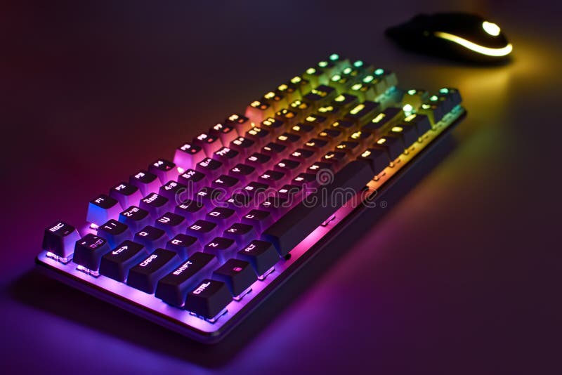 Rgb Gaming Keyboard. Bright Colorful Keyboard With Mouse, Neon Light Stock  Photo - Image Of Cyber, Abstract: 212226970