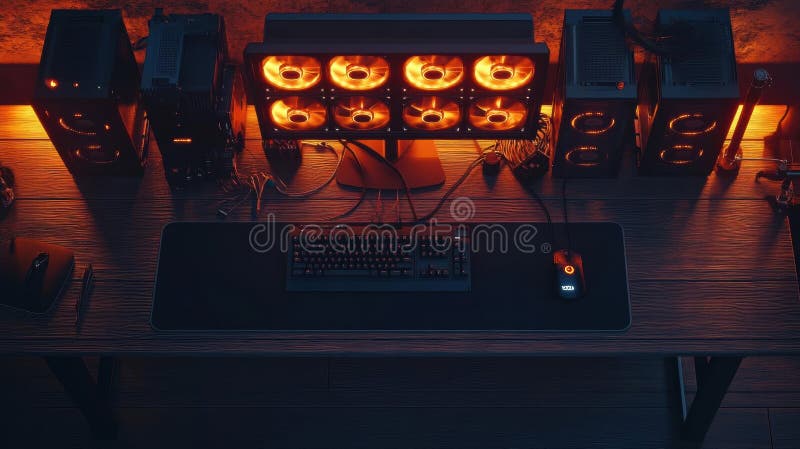 RGB Lit Gaming Setup, a Gamer S Dream Stock Image - Image of monitor