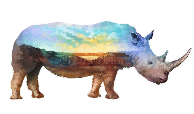 Rhino double exposure illustration royalty free illustration