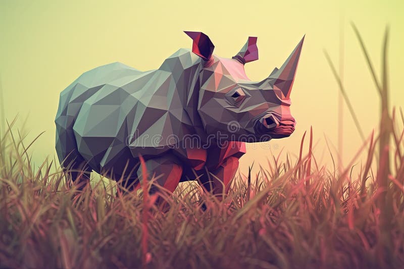 Rhino low poly animal style illustration generative ai royaltyfri illustrationer