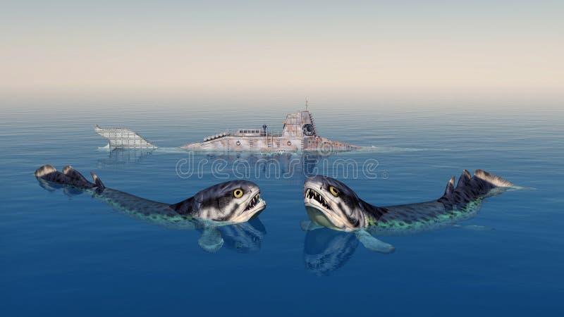 Fantasy Submarine with Giant Shark Stock Illustration