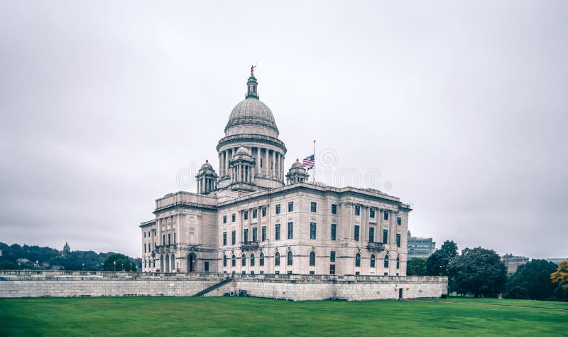 Rhode island state capitol building on cloudy day