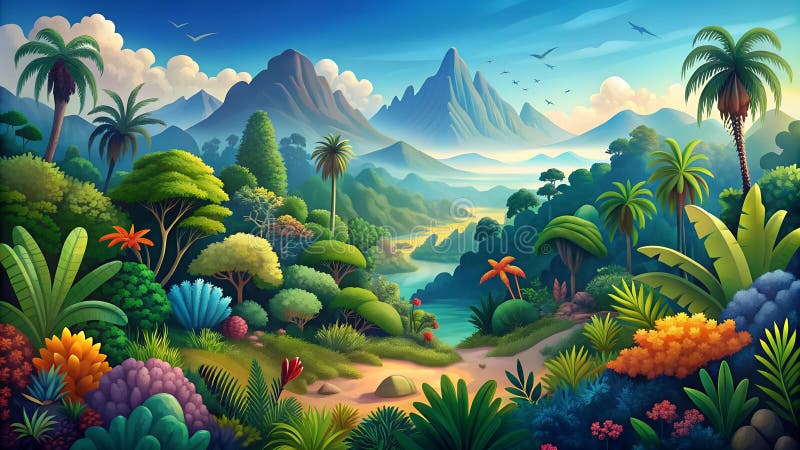 The Rhythm of the Earth Exploring the Beauty and Diversity of Latin American Nature Through a Landscape Illustration AI royalty free illustration