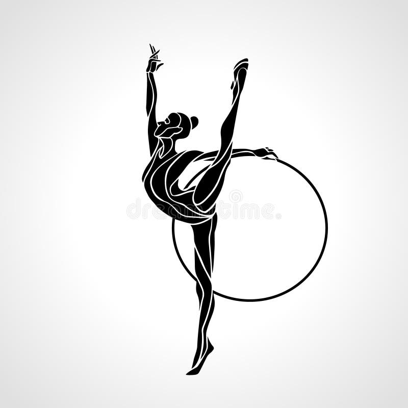 Rhythmic gymnastics with hoop silhouette on black Vector Image