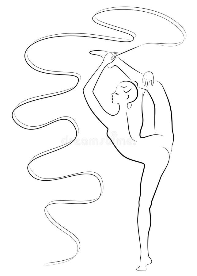 Rhythmische Gymnastik - farbige vectorial Ikone Schattenbild eines Mädchens mit einem Band Schöner Turner die Frau ist dünn und j stock abbildung Rhythmische Gymnastik - farbige vectorial Ikone Schattenbild eines Mädchens mit einem Band Schöner Turner die Frau ist dünn und j stock abbildung