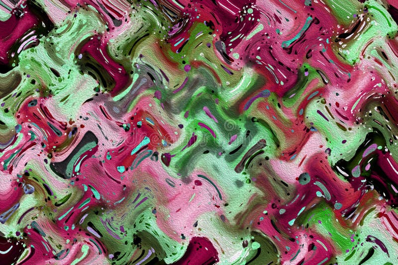 Rhythmischer abstrakter Hintergrund. Hellgrün und rosa Pinselstriche erzeugen Rhythmus. Imitation von Aquarell- oder Ölgemälden. stock abbildung