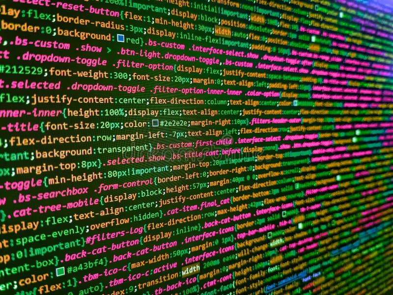 Riassunto del codice del programma sullo schermo del computer. programmazione di un concetto di algoritmo astratto del flusso di l immagine stock libera da diritti