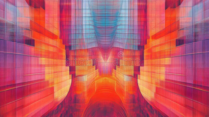 Riassunto di un'opera digitale con forme geometriche blu e arancione rosso vibrante illustrazione vettoriale