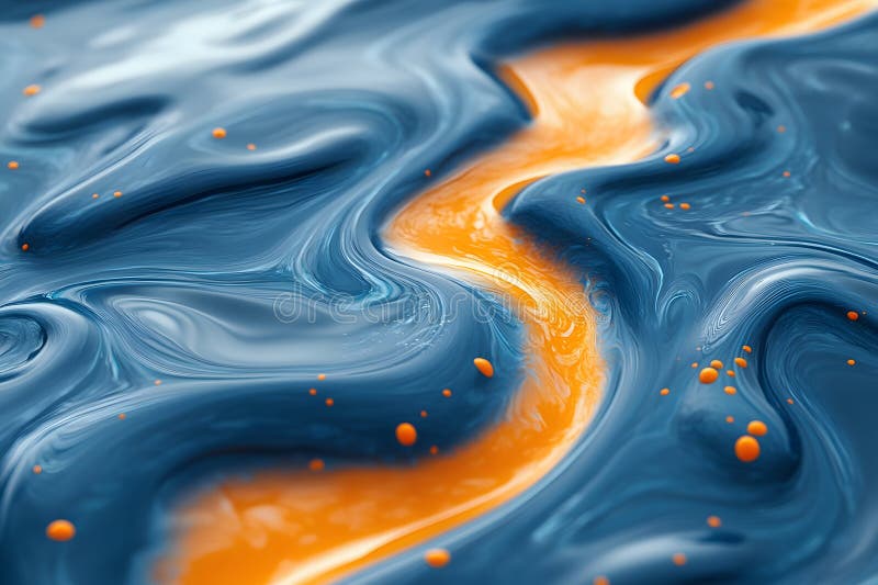 Riassunto Fiume Fluviale di Blu e Arancione per Arte Moderna e Design Generative AI. Un vortice di azzurro e arancione mescolante crea una rappresentazione astratta di un fiume che scorre. i colori vivaci e le immagini uniformi offrono un'immagine dinamica ideale per gli sfondi digitali dell'arte contemporanea e per i progetti creativi. Generative AI