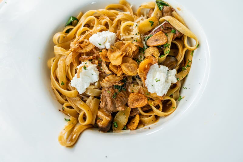 Rib Eye Steak Pasta with Garlic Stock Image Image of tasty, grill