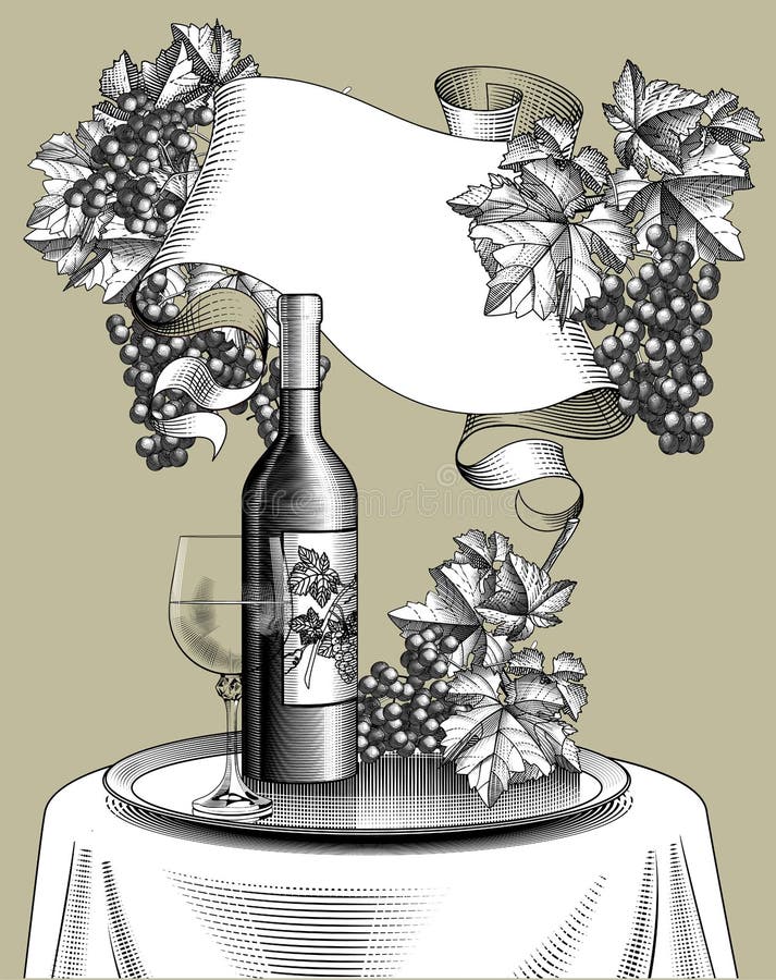 Ribbon banner with bunch of grapes stock illustration Ribbon banner with bunch of grapes stock illustration