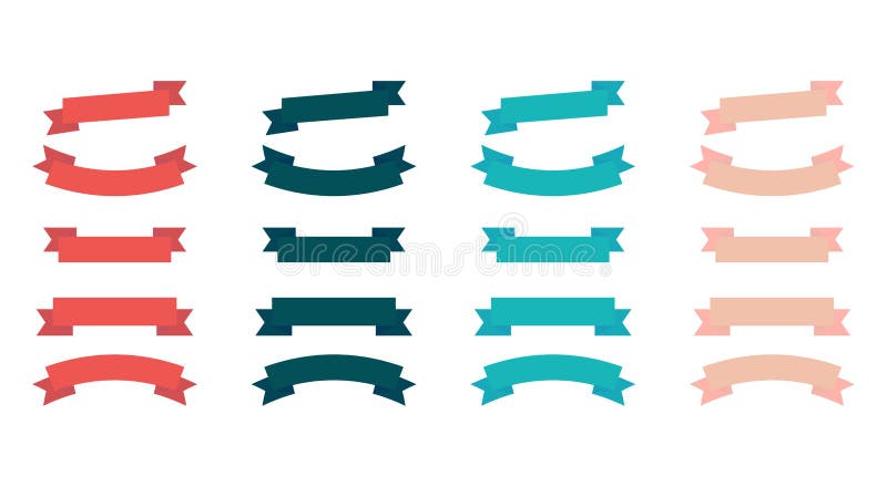 Ribbon Banner Collection Vector Ribbons Flat Icon Set Stock Vector
