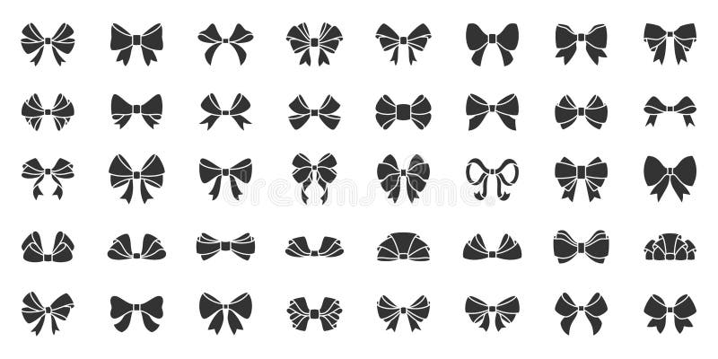 Ribbon bow gift black silhouette icon vector set royalty free illustration
