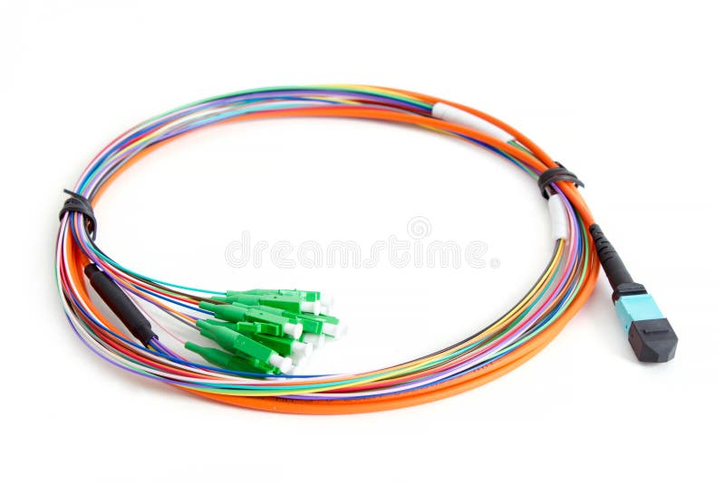 Ribbon fiber optic fun out patchcord with connector MTP stock photography