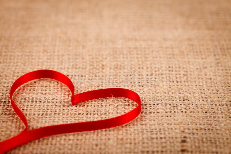 Ribbon heart on burlap stock image. Image of romance 35372577