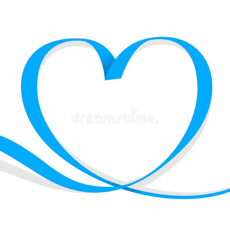 Ribbon light blue heart shape isolated on white, ribbon line blue heart-shaped, heart shape ribbon stripes blue, copy space royalty free illustration