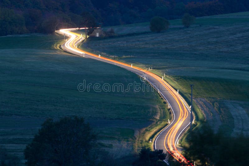 Ribbon of light on country road
