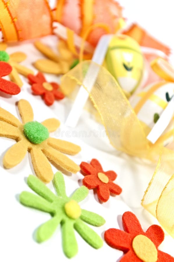 Ribbons and felt flowers stock image. Image of multi 12860987