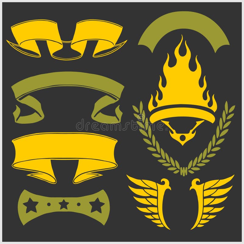 Ribbons, wings and wreath stock vector. Illustration of banner - 73409879