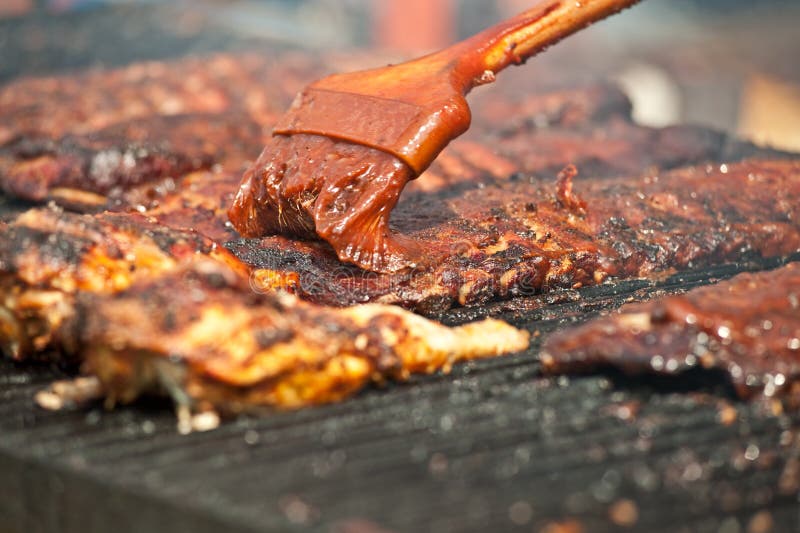 Ribs on the barbeque. stock image. Image of brush, grill 20892997