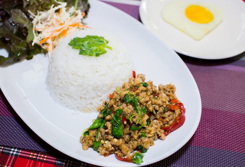 Rice Basil Restaurant Thailand Stock Image Image of chili, chicken