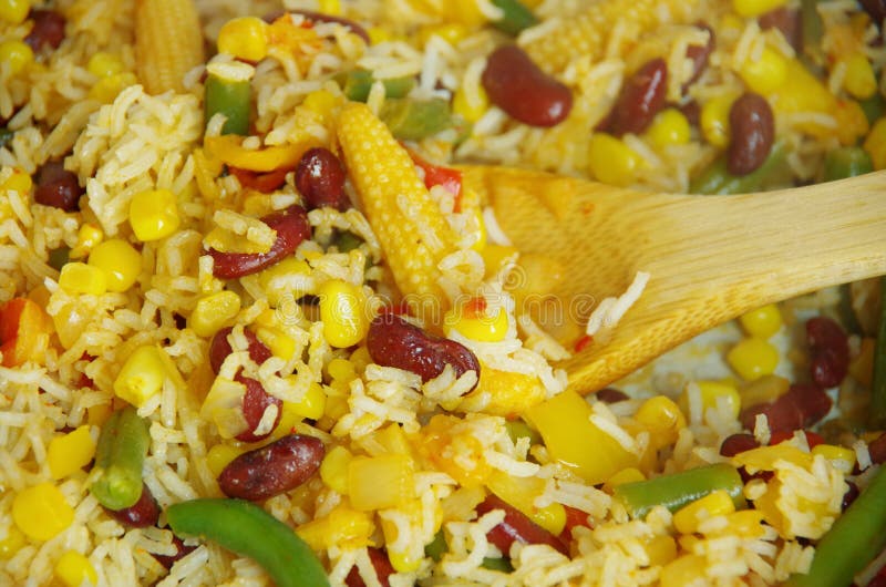 Rice with beans and corn stock image. Image of grain 59733333