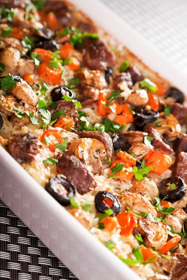 Rice and beef casserole stock photo. Image of shot, close 49374092