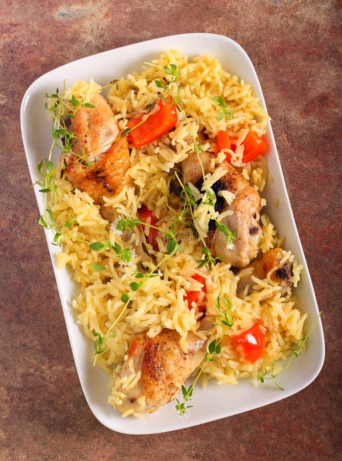 Rice with Bell Pepper and Chicken Drumsticks Stock Photo Image of