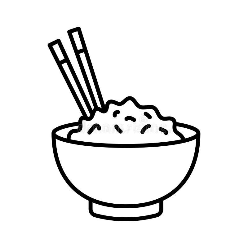 Rice Bowl Icon. Bowl with Rice and Chopsticks Stock Illustration