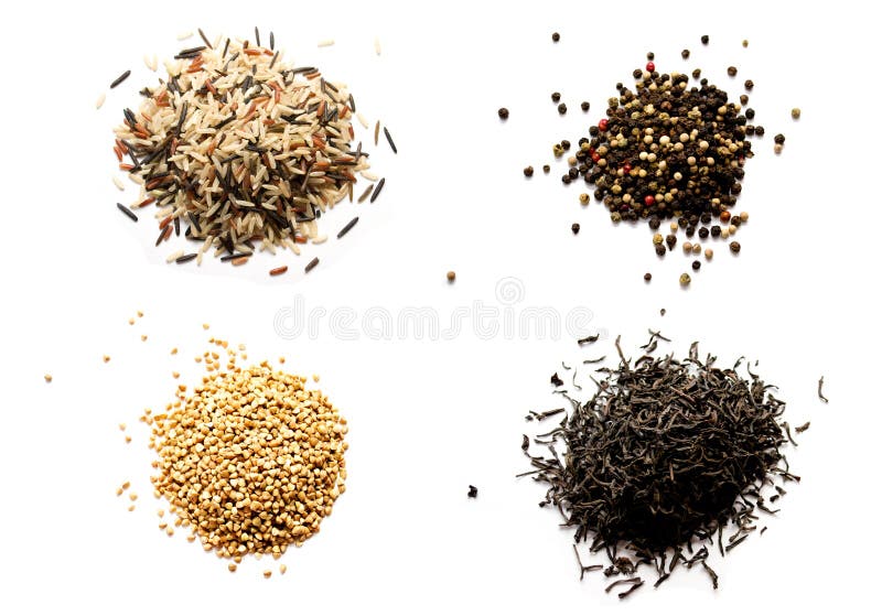 Rice, buckwheat, tea and pepper