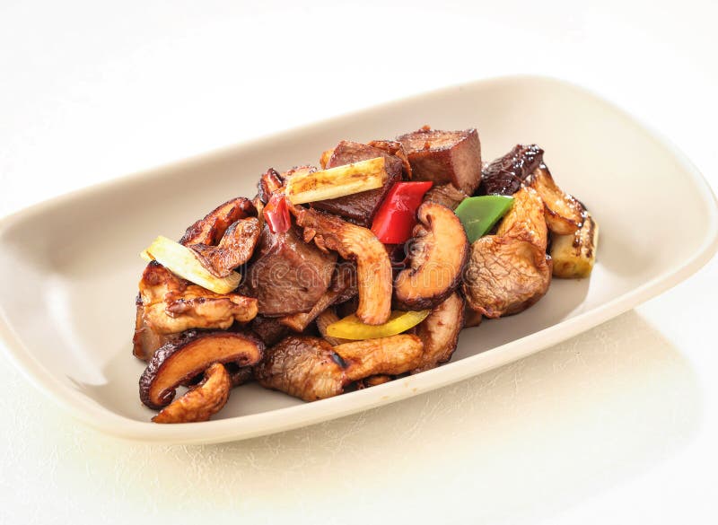 Rice Cake Stir Fried Beef Tenderloin with XO Sauce , Mushroom and