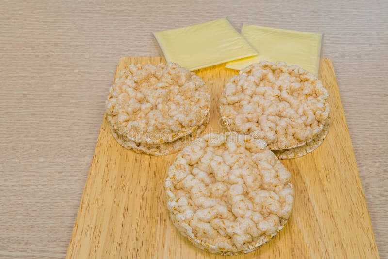 Rice Cakes and Cheese on Cutting Board Stock Photo Image of gluten