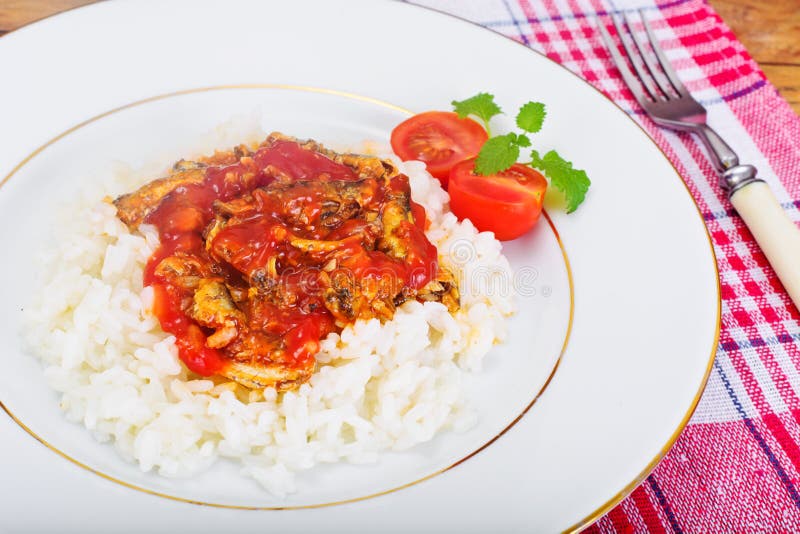 Rice with Canned Fish in Tomato Sauce Stock Photo Image of closeup