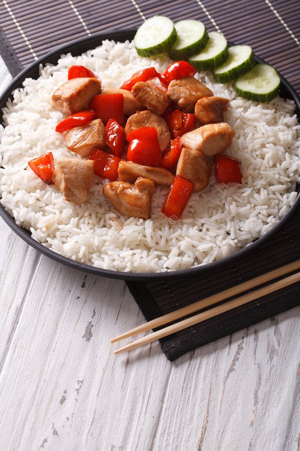 Hainanese Chicken Rice, Chilli Sauce and Bouillon. Horizontal To Stock Image Image of