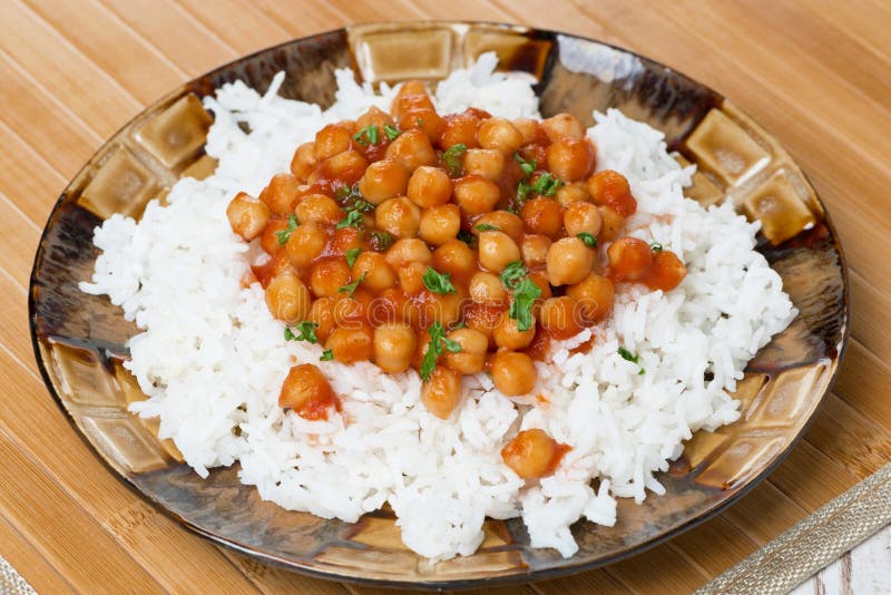 Rice with Chickpeas in Tomato Sauce on a Plate Stock Image Image of