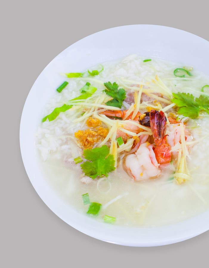 Rice Congee Mixed with Shrimp Stock Photo Image of vegetable