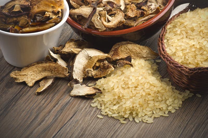 Rice and Dried Porcini Mushrooms Stock Image Image of delicious